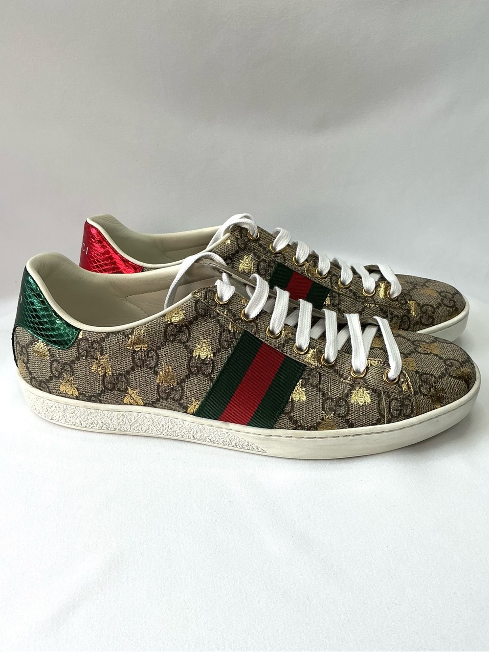 Gucci | Ace GG Supreme Bee Web Stripe Low-Top Sneakers Made In Italy - Picture 3 of 9